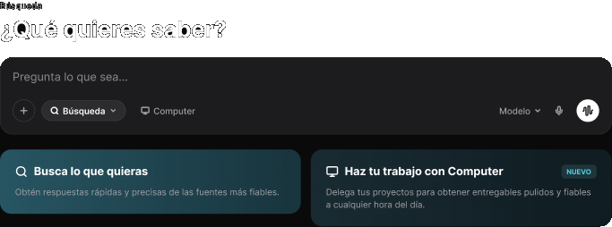 Pantalla de inicio de Perplexity